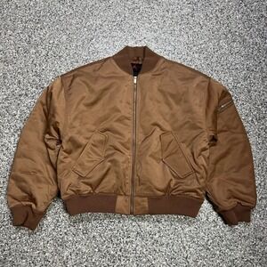 Jordan Renegade Bomber Jacket Women's Small Brown Oversized Satin FV7107-223 NEW